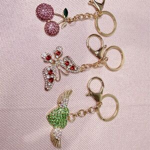 Set of 3 Multicolor Purse Charm Keychains - Cherry, Butterfly & Heart gift